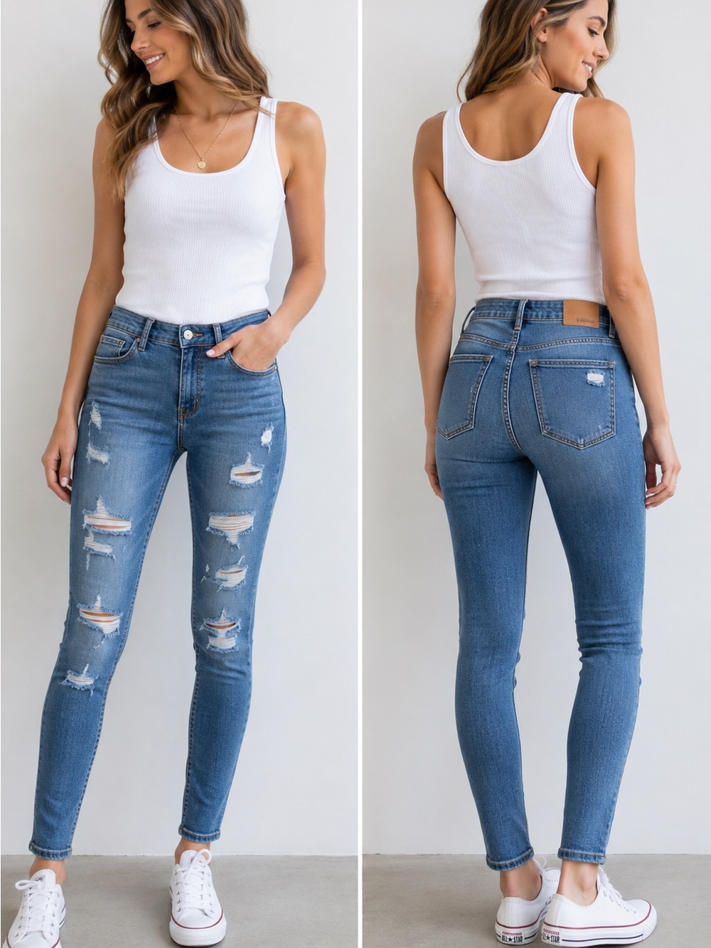 H&M & Denim Skinny Distressed Jeans Women’s Size 33 Medium Wash